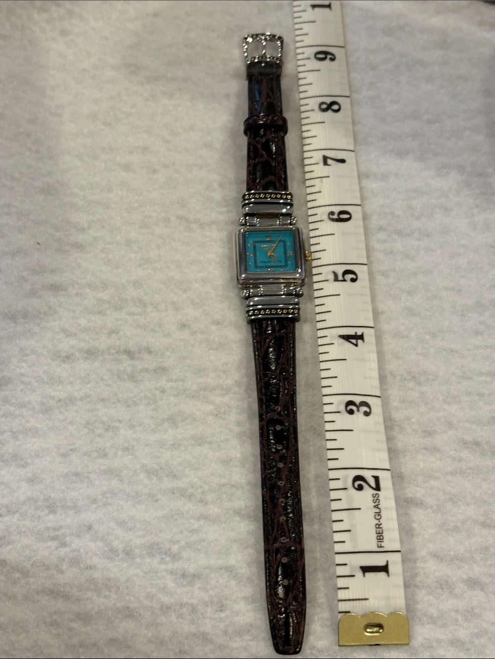 Sterling Silver Women's Watch with Turquoise Dial and genuine leather strap